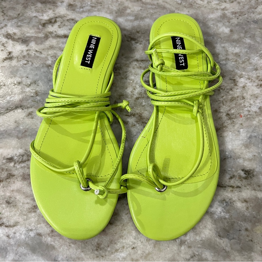 Nine West Pansie Lime Green Ankle Wrap Gladiator Sandals Size 5.5